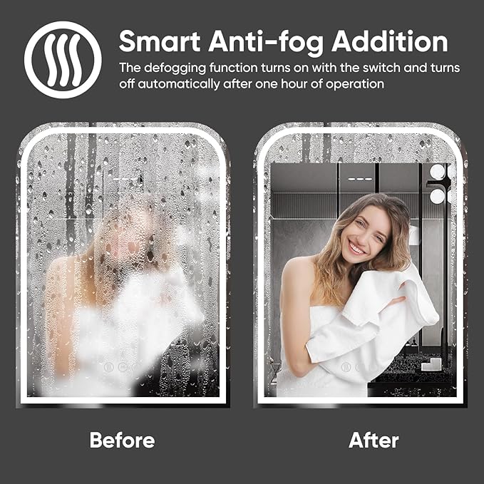 LED Bathroom Mirror, 40"x 32" LED Mirror with Lights for Bathroom, Lighted Vanity Mirrors for Wall, Anti-Fog, Dimmable, Tempered Glass, Memory Function, 3 Colors, Safe Use (White)