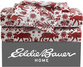 Eddie Bauer 4 Pc Flannel Sheets Full Size - 100% Cotton Breathable & Soft Full Size Bed Sheets Set (1 Flat, 1 Flannel Fitted Sheet, 2 Pillowcases) - 15" Deep Pocket All Seasons Sheet Set (Arcadia Red)