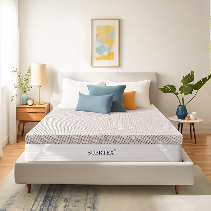 Subrtex Cover for Mattress Topper Queen Size 2 Inch (Only Cover) Mattress Topper Protector Bedding Removable Encasement with Zipper Closure