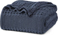 PHF 100% Cotton Waffle Weave Blanket King Size for Bed, Soft Lightweight & Breathable, All-Season Comfort, Luxury Aesthetic Woven Bedding for Home Decor, 108"x90", Indigo