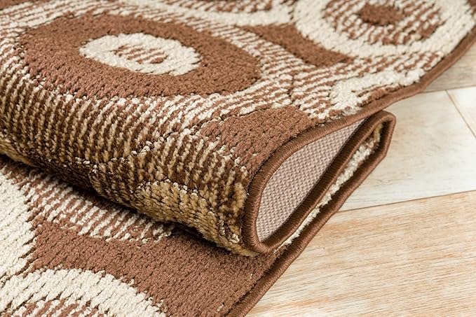 Custom Length Cut to Size Modern Farmhouse Carpet Runner Rug for Hallways, Non Slip Rubber Backed, 31 inch Wide X Customized Length, Geo Brown, 31 inch X 3 feet, Doormat Size