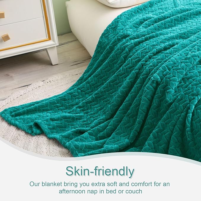 Exclusivo Mezcla Fleece King Size Blanket for Bed, 90x104 Inches Soft Cozy Jacquard Flannel Blankets, Lightweight Fuzzy Plush Warm for Winter, Teal