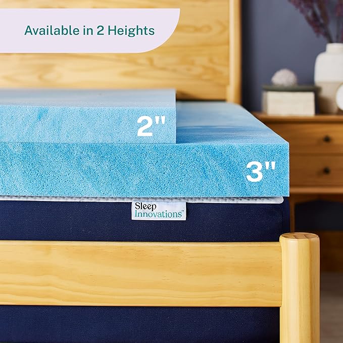Sleep Innovations 2 Inch Cooling Gel Infused Memory Foam Mattress Topper, Queen Size, Cool Comfort, Medium Support