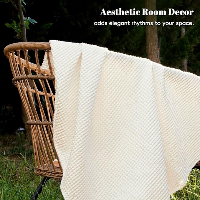 PHF 100% Cotton Waffle Weave Blanket Queen Size for Bed,Snag Proof Lightweight Breathable Moisture-Wicking Throw for Couch,Great for Layering in Cold Weather,Machine Washable, Home Decor Gift-Cream