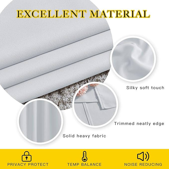 NICETOWN Room Darkening Curtains for Living Room - Easy Care Solid Thermal Insulated Grommet Curtains/Drapes for Bedroom (2 Panels, 66 by 90, Greyish White)