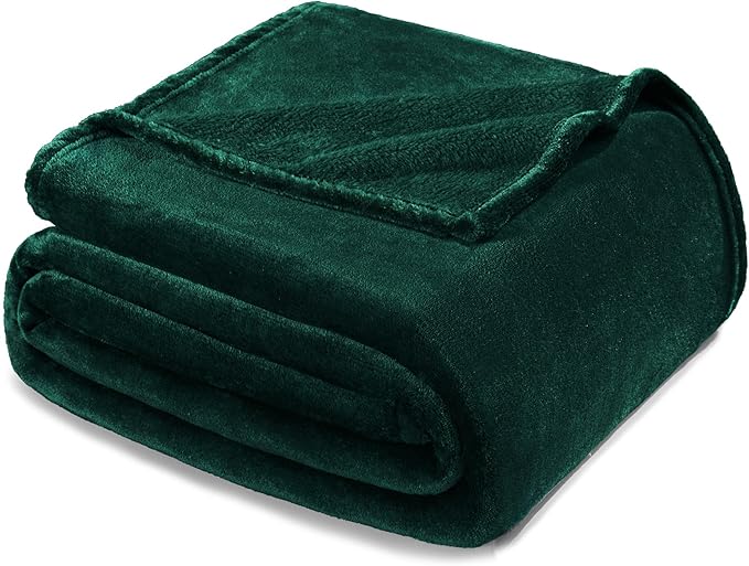 Exclusivo Mezcla Fleece Blanket Queen Size for Bed, Super Soft and Warm, All Season Use, Cozy, Plush, Lightweight, 90x90 Inches, Forest Green