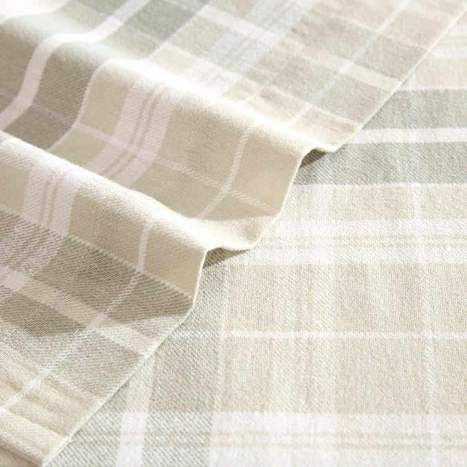 Laura Ashley - Flannel Sheets King Size, Anti-Pilling & Wrinkle Resistant Cotton, Touchably Soft for All-Season Comfort - Bed Sheets with Matching Pillowcases & Fitted Sheet (Mulholland Plaid Green)