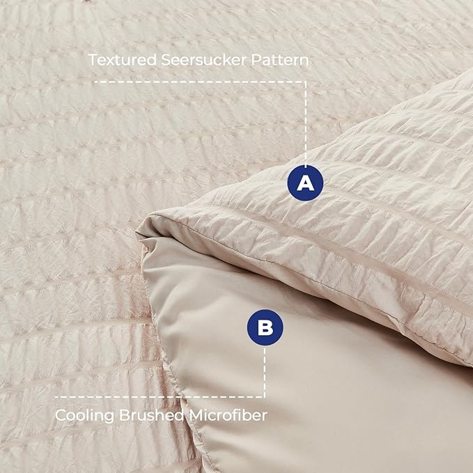 HYMOKEGE Beige Twin Comforter Set Seersucker 5 Pieces, All Season Luxury Bed in a Bag for Bedroom, Bedding Set with Comforters, Sheets, Pillowcase & Sham