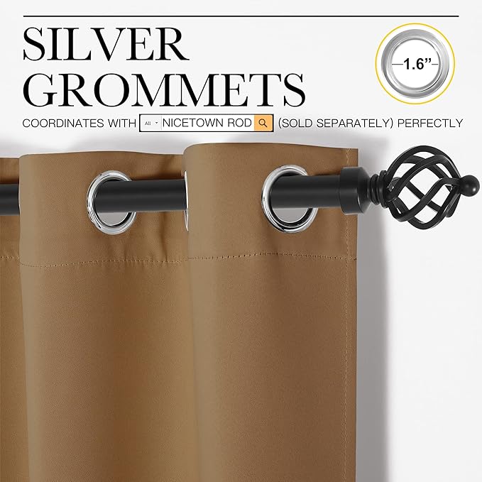 NICETOWN Sleek Blackout Curtains 90 inches Length for Windows, Noise Reducing and Block Draft Panels for Door Doorway Laundry Office Luxury Decor Theme (2 Panels, Gold Brown, W42 x L90 -Inch)