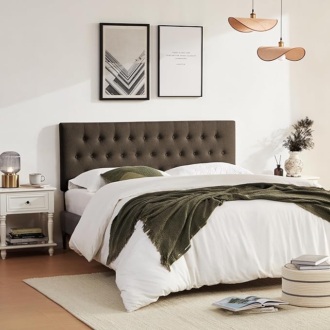 Tufted Upholstered Headboard Twin Size, Solid Wood Head Board with Durable Metal Legs, Adjustable Height Bed headboard from 37” to 51” Fabric Headboard in Modern Button Design, Chocolate