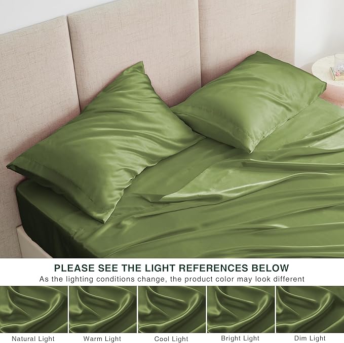 Love's cabin Twin Satin Sheets Sets - 3 Piece Sage Silky Bed Sheets with Deep Pockets, Luxury Silk Feel Satin Twin Size Sheet Set Bedding Set (1 Flat Sheet,1 Fitted Sheet,1 Pillow case)