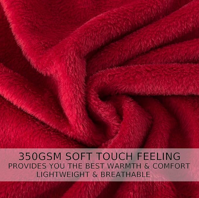 Flannel Fleece King Size Summer Blanket All Season 350GSM Lightweight Throw for The Bed Extra Soft Brush Fabric Winter Warm Sofa Blankets 90" x 108"(Burgundy Red King)