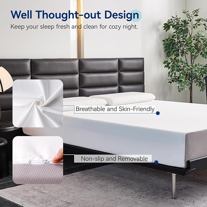 Amazon Basics Memory Foam Mattress, Soft Plush Feel, 10 Inch, Twin, White/Grey