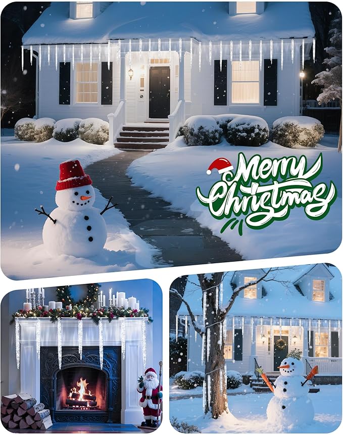 Minetom Christmas Icicle Lights - 2 Pack Total 200 LED 40 Tubes Twinkling Crystal Icicle String, Connectable Waterproof Hanging Christmas Lights Plug in for Winter Eave Holiday Outdoor Decoration