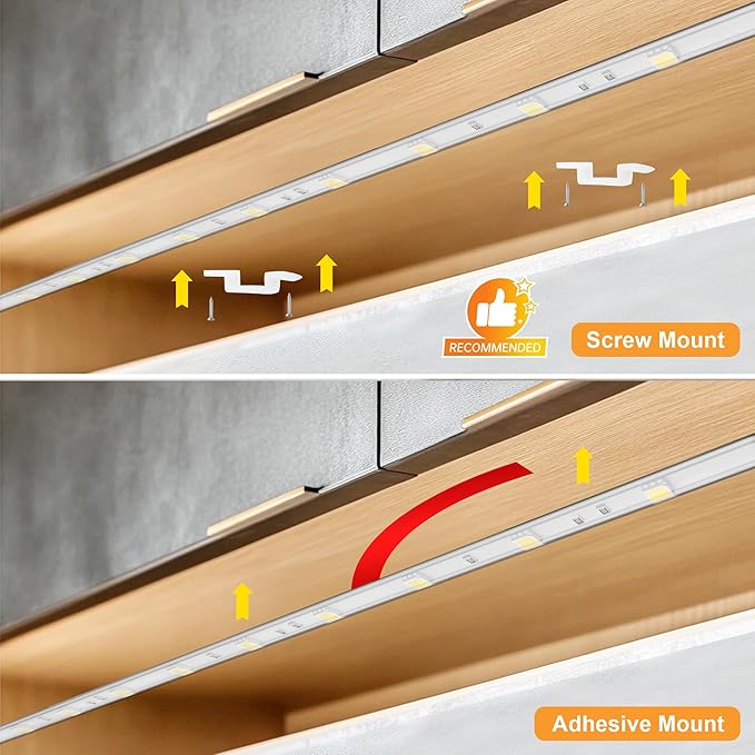 maylit Under Cabinet Strip Lighting Plug in 24in, Ultra Bright Small LED Light Bar, 2700K Warm White, Wired Lights for Kitchen Cabinet, Counter, Workbench, Desk, Closet, Shelf, Indoor