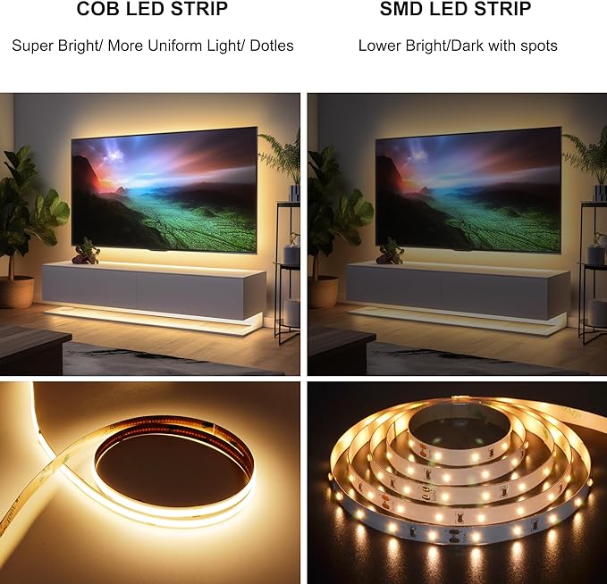 32.8ft COB LED Strip Light Warm White, High Bright LED Strips with 320LEDs, RF Remote and UL Power Supply, 3000K Dimmable LED Lights for Bedroom,Kitchen, DIY Home Decoration, 2 Rolls of 16.4ft