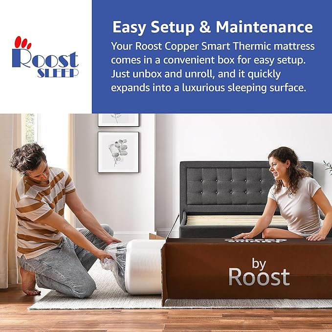 ROOST SLEEP 14-Inch King Mattress with Medium Firm Support, CertiPUR-US Certified, Copper Smart Thermic Cooling Gel Memory Foam for Hot Sleepers, Made in USA