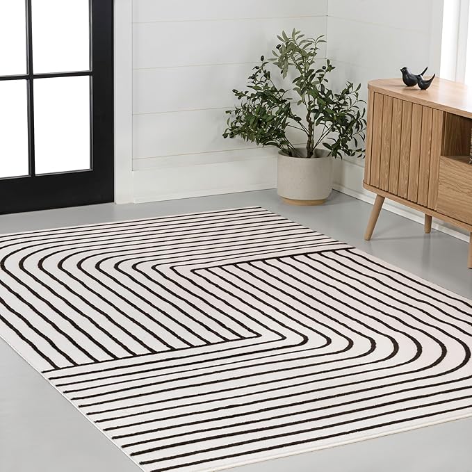 Eyely NCS101G-3 Odense High-Low Minimalist Angle Geometric Black/White 3 ft. x 5 ft. Area Rug, Black/White, 3 ft. x 5 ft., Indoor, Area Rug