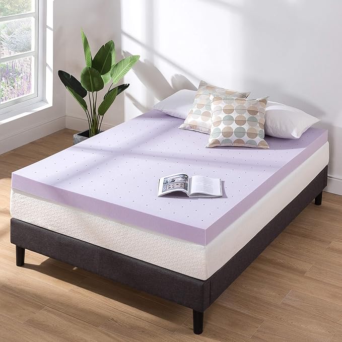 Mellow 4 Inch Ventilated Memory Foam Mattress Topper, Soothing Lavender Infusion, CertiPUR-US Certified, Full