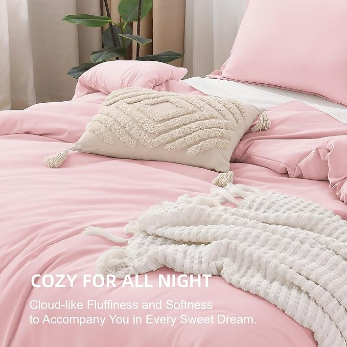 Litanika Pink Comforter Set King Size, 3 Pieces Aesthetic Soft Solid Bedding Comforter Set, All Season Bed Set (104x90In Comforter & 2 Pillowcases)