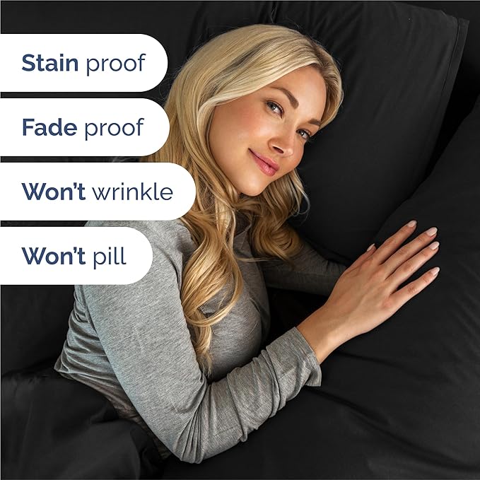 Split King 7 Piece Sheet Set - Comfy Breathable & Cooling - Ultra-Soft Hotel Luxury Bedding Set w/ 8-16 Inch Deep Pockets - 1 Flat & 2 Fitted Sheet & 4 Pillowcases - Wrinkle Free & Easy Care - Black