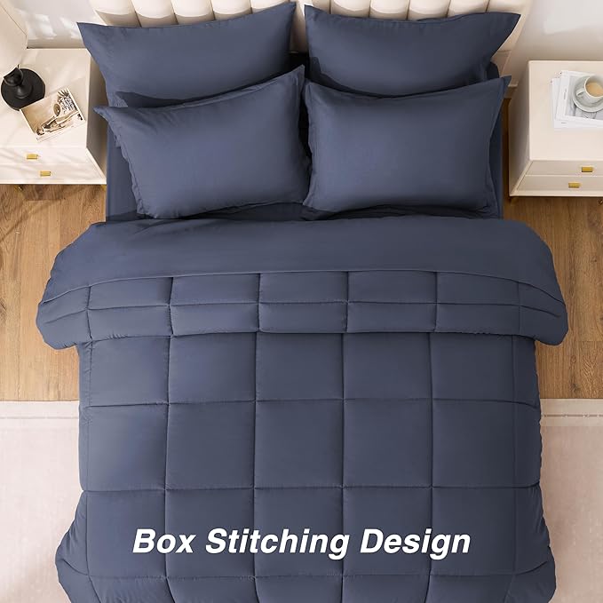 Love's cabin Twin Comforter Set Indigo Blue, 5 Pieces Twin Bed in a Bag, All Season Bedding Sets with 1 Comforter, 1 Flat Sheet, 1 Fitted Sheet, 1 Pillowcase and 1 Pillow Sham