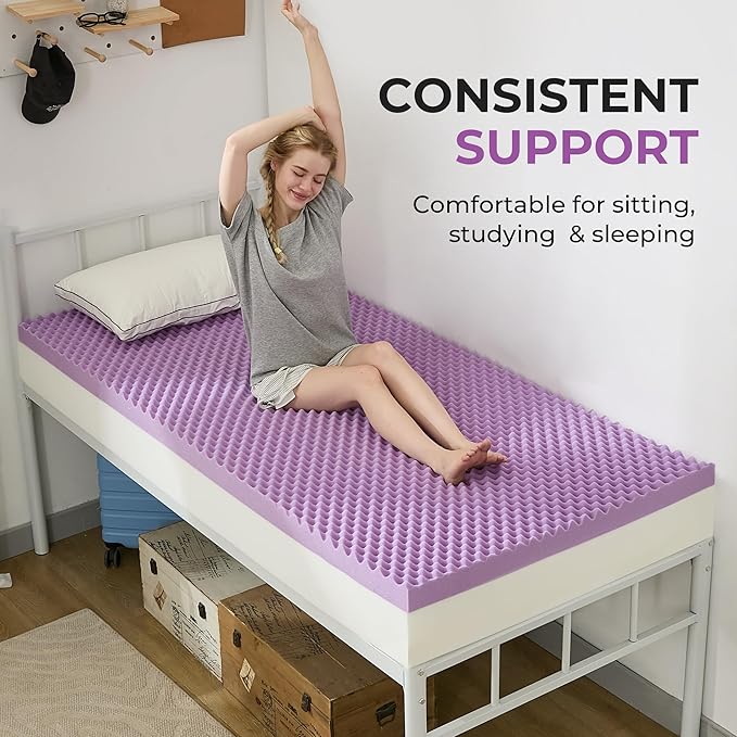 SINWEEK 3 Inch Egg Crate Memory Foam Mattress Topper Twin XL, Twin Extra Long Mattress Pads for College Dorm Single Bed, Pressure Relieve CertiPUR-US Certified,39x80 Inches