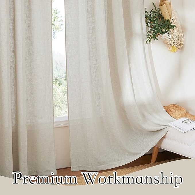 RYB HOME Semi Sheer Curtains 120 inches Long, Light Filtering Half Privacy Window Curtains & Drapes for Bedroom Living Room Floor to Ceiling Window, Angora, W 52 x L 120 inches, 2 Panels Set