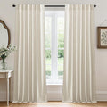 RYB HOME Living Room/Bedroom Curtains and Drapes Linen Sheer, Light Filtering Curtains 108 inches Long, Back Tab/Rod Pocket, Cream Colored, W 52 x L 108 inches, 2 Panels Set