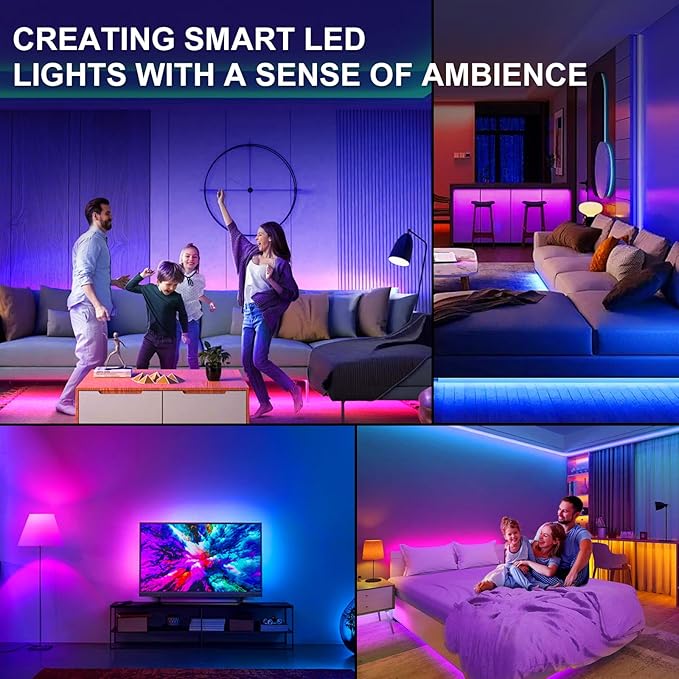 LED Strip Lights, 50ft Smart RGB Music Sync Bluetooth App & Remote Control, USB-Powered LED Lights for TV, Gaming, Bedroom, PC, Home Theater,Parlor,Room