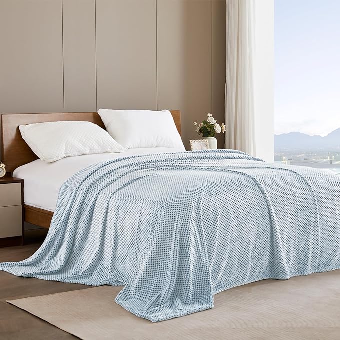 Exclusivo Mezcla Fleece Throw Blanket Extra Large, Super Soft and Warm Blankets for Couch, Sofa and Bed Waffle Textured, Cozy, Fuzzy and Lightweight (Mixed Slate Blue, 50x70 Inches)