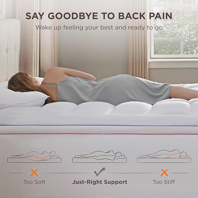 Bedsure King Mattress Topper - Pillow Top Mattress Pad Cover with Deep Pocket Fits up to 21 Inches, Plush Soft Bed Topper for Back Pain Relief, Overfilled with Down Alternative Filling, White