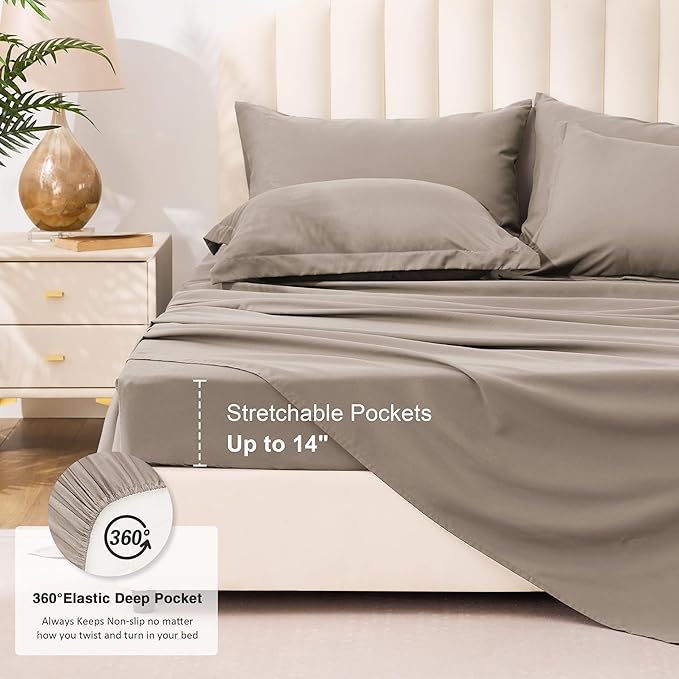 Love's cabin California King Comforter Set Light Brown, 7 Pieces California King Bed in a Bag, All Season Bedding Sets with 1 Comforter, 1 Flat Sheet, 1 Fitted Sheet, 2 Pillowcase and 2 Pillow Sham