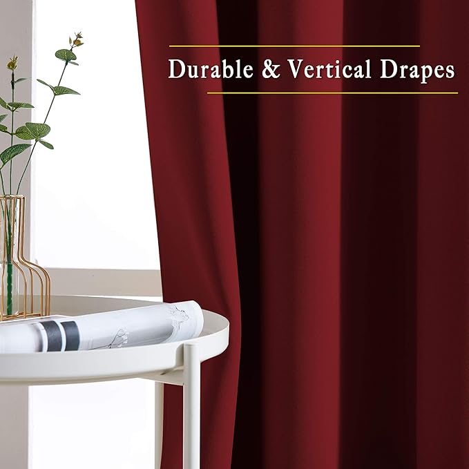 NICETOWN Burgundy Red Curtains 96 inches Long, Grommet Thermal Insulated Blackout Curtains Privacy Window Treatments for Bedroom/Living Room, W46 x L96, 2 Panels
