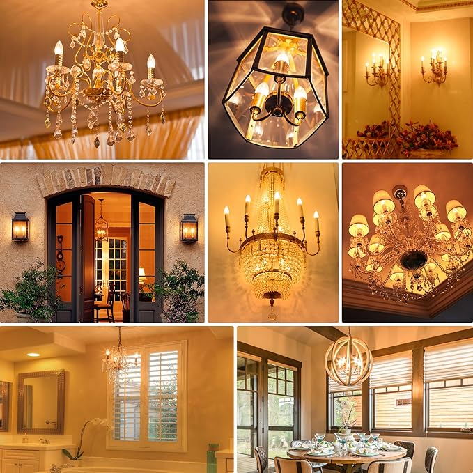 6-Pack Dimmable E12 LED Candelabra Bulbs 40Watt Equivalent, 2200K Amber Warm White, 380Lumens, 4W B11 Amber Chandelier Light Bulbs, LED Filament Clear Glass Candle Lamp for Ceiling Fan Home Decor