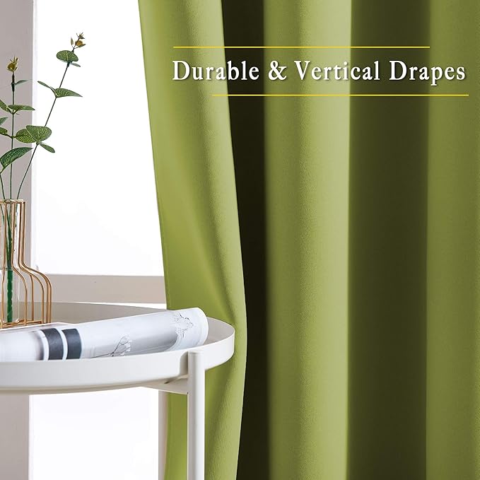 NICETOWN Fresh Green Curtain Panels for Living Room - Window Treatment Thermal Insulated Solid Grommet Vertical Drapes Window Treatments for Bedroom (Fresh Green, Set of 2, 46 by 63 Inch)