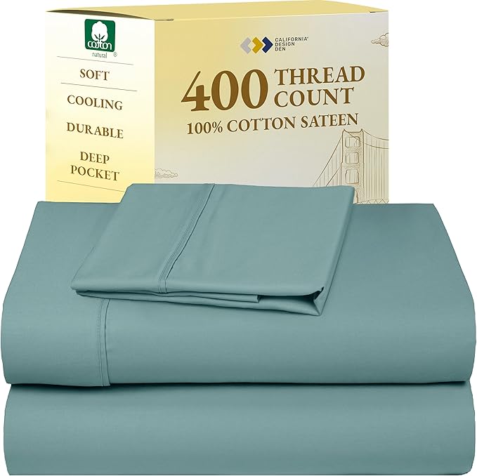California Design Den Twin XL Sheet Sets - 400 Thread Count Sateen, 100% Cotton Sheets Set, Deep Pockets, Cooling and Durable Bedding for Dorm Rooms & Adults - Teal