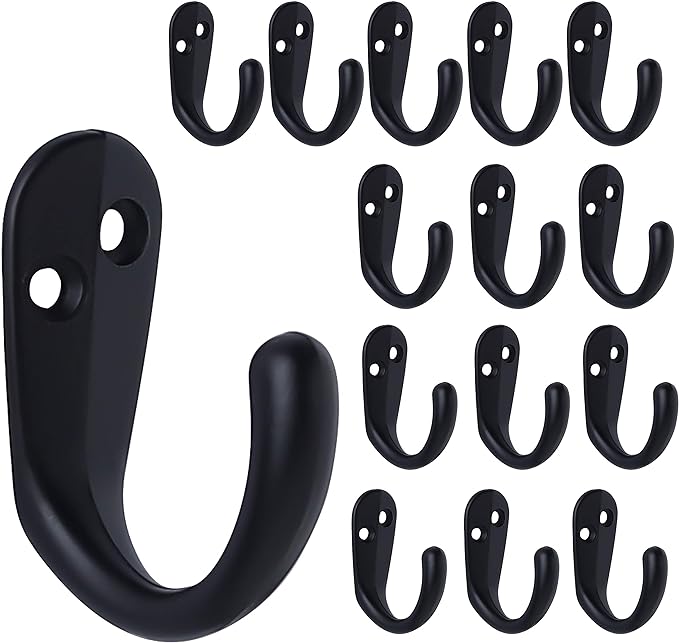 IBosins 15PCS Coat Hooks Wall Mounted Single Prong Robe Hook for Hanging Towel Hooks with 30 Screws for Bags, Hat, Cap, Scarf, Cup (Black)
