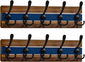SKOLOO Rustic Wall Mounted Coat Rack - 17" Long Coat Hooks for Wall with 5 Triple Hooks for Hanging Coats, Hats or Tools, Western National Parks Collection, Wood Brown & Blue, Pack of 2