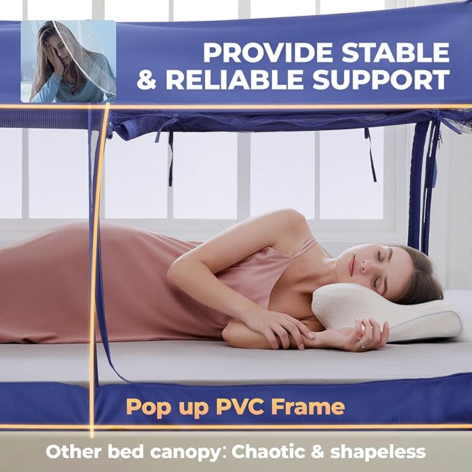 Alvantor Mosquito Net Bed Canopy Bed Tents Dream Tents Privacy Space Full Size Sleeping Tents Indoor Pop Up Portable Frame Breathable Cottage Navy (Mattress Not Included)