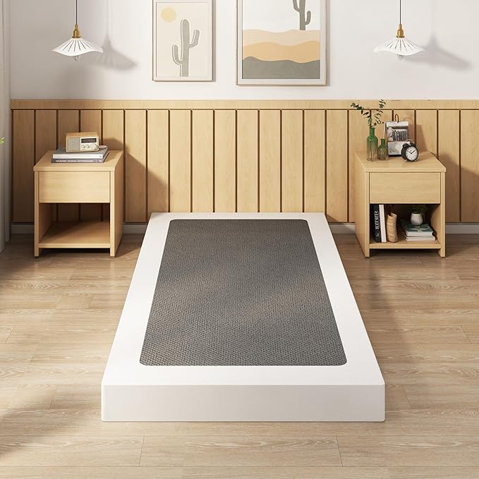 EMODA 4 Inch Twin Box Spring Heavy Duty Metal Mattress Foundation Bed Base with Fabric Cover, Easy Assembly