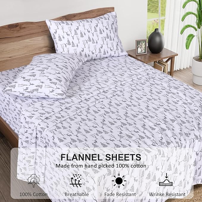 RUVANTI Flannel Sheets King Size - 100% Cotton Brushed King Size Sheets Set - Deep Pockets 16 Inches Bed Sheets - All Seasons Breathable & Extra Soft - Warm & Cozy, 4 Piece, Dry Winter