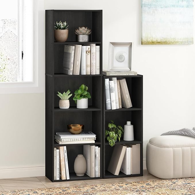 Furinno LUDER Book Shelf, 5-Tier Bookshelf, Bookcase, 9.4" x 15.8" x 52", for Living Room, Bedroom, Home Office, Blackwood