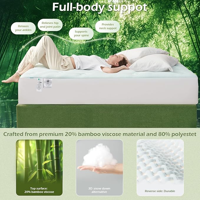 Hansleep California King Mattress Topper Viscose Derived from Bamboo, Memory Foam Pillow Top Mattress Topper Cal King with Deep Pocket, Breathable Mattress Pad for Back Pain Relief, 72" x 84", White