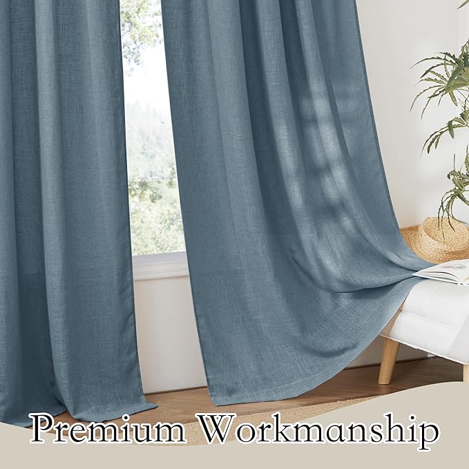RYB HOME Stone Blue Semi Sheer Curtains 84 inches Long, Grommet Easy Sliding Light Filtering Half Privacy Window Curtains & Drapes for Bedroom Living Room Farmhouse, W 52 x L 84 inches, 2 Pcs