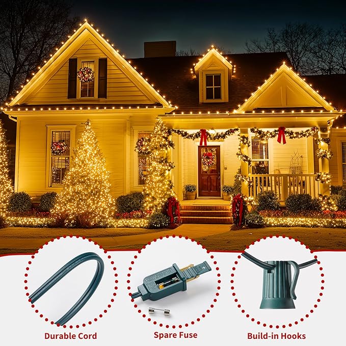 Minetom C9 Clear Christmas String Lights, 25FT 25 Bulbs Bright & Warm Outdoor Christmas Lights, Long Life C9 String Lights for Tree Patio Gazebo Wreath, Green Wire