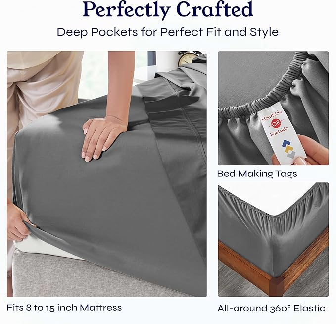California Design Den Twin XL Sheet Sets - 100% Cotton Sheets, 400 Thread Count Sateen, Deep Pockets, Cooling and Durable Bedding, Dorm Essentials for Guys - Grey