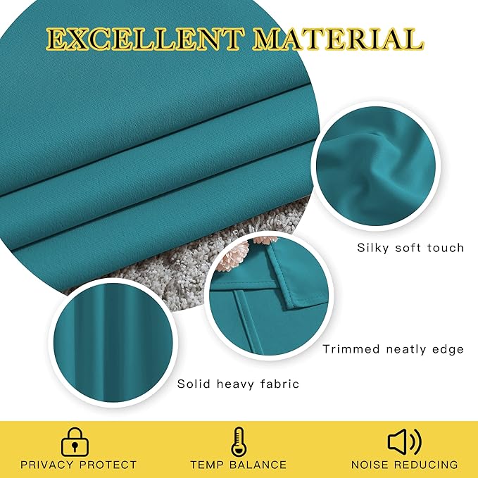 NICETOWN Short Blackout Curtains 54 inches Long for Bedroom - Grommet Thermal Curtains Solid Window Treatments Room Darkening Drapes for Children Room, Peacock Teal, W37 x L54, Set of 2