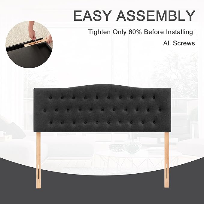 Tufted Upholstered Headboard California King, Sturdy and Durable Solid Wood Bed headboard, Fabric Headboard Adjustable Height from 37” to 51”, Button Diamond Design Head Board, Black