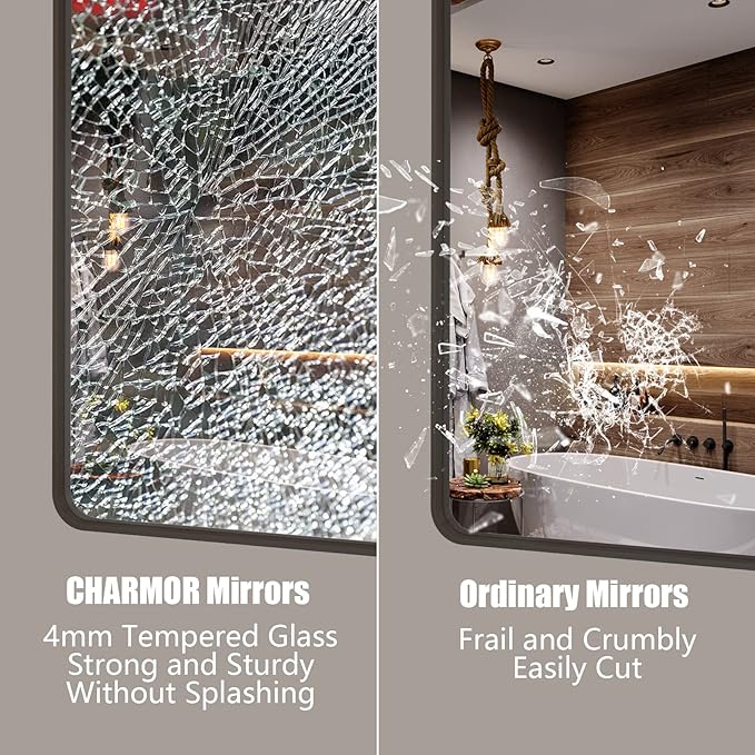 48x40 Bronze Bathroom Mirror, Brushed Bronze Metal Frame Mirrors for Wall, Rounded Rectangle Bronze Mirror for Vanity,Farmhouse, Bedroom, Anti-Rust (Horizontal/Vertical)